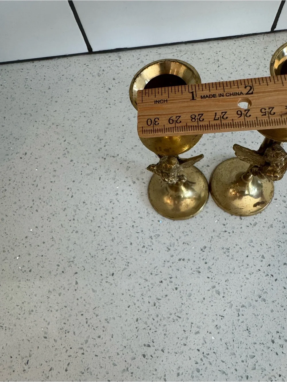Vintage Pair Brass Cherub Angel Candle Holders